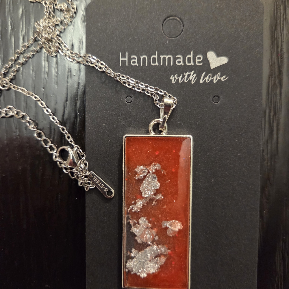 Handmade Silver-Accent Red Rectangular Pendant Necklace
